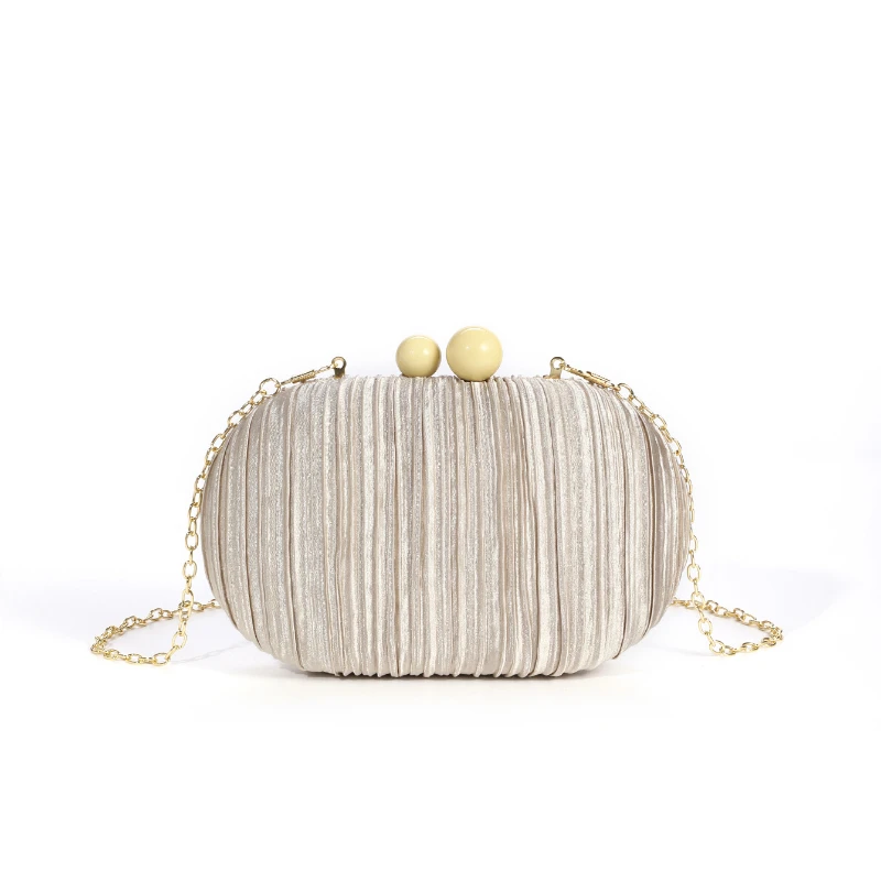 

Elegant Satin Pleated Handbag 2025 New Niche Design Bridal Princess Ladies' Evening Bag Ceremony Cloth Round Purses and Clutches