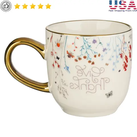 Floral Ceramic Coffee Tea Mug Inspirational Bible Verse Wildflower Design Gift Boxed For Women 1 Thess 5:18 Handwash Only