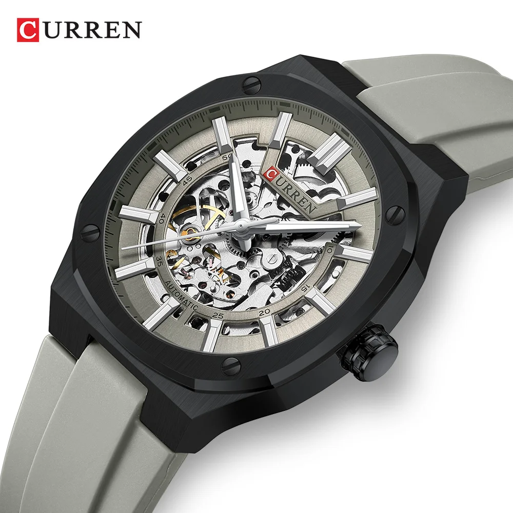 CURREN 8485 Automatic Mechanical Watches for Men Luminous Hands Waterproof Silicone Strap Business Men's Watch reloj hombre