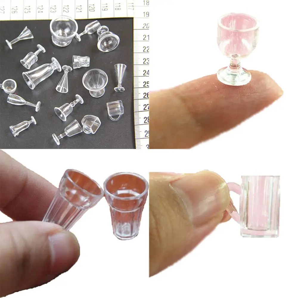 17 ชิ้น/เซ็ตอะคริลิคตุ๊กตาครัวตุ๊กตาอุปกรณ์เสริมจําลองเครื่องครัว Miniatures Goblet มินิถ้วยชามไอศกรีม