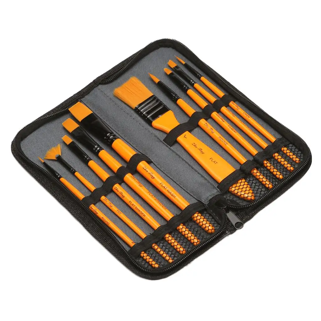 Professional Paint Brushes Set Nylon Hair Flat Round Pointed Tip Art Accessories for Watercolor Oil Acrylic Canvas Painting