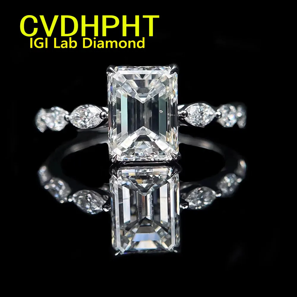 IGI Lab Growing Diamond Ring luxury Emerald shape D Color 1 2 3Ct Solid 10K White Gold Ring Diamond wedding ring Factory