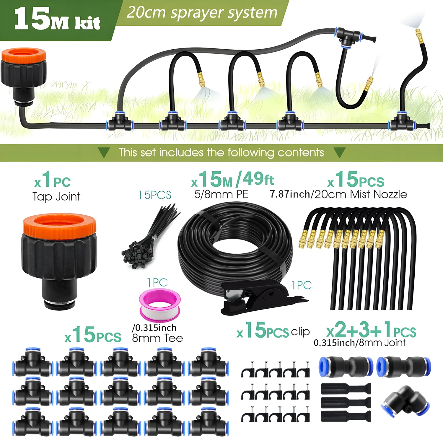 30M-5M DIY Gratis Buigen Universele Sproeier Kit 8mm Slang Patio Verneveling Koelsysteem voor tuin Plant Beslaan Watering Irrigatie