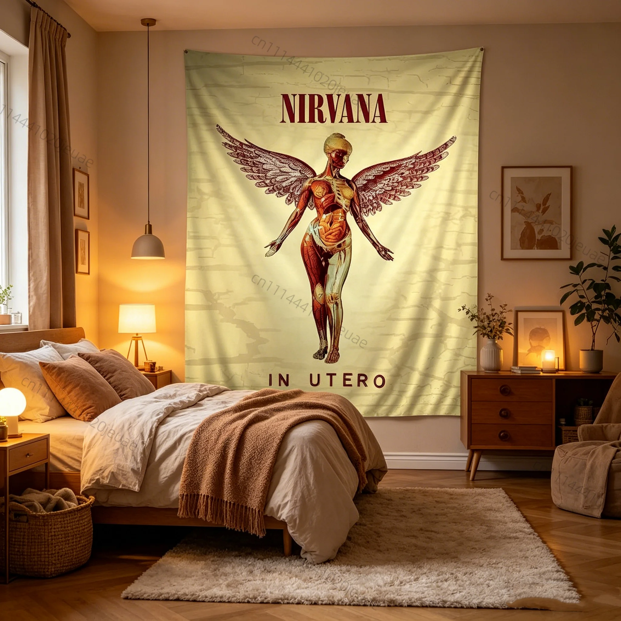 Unique Poster Tapestry Nirvana In Utero Album Tapestries Rock Band Wall Hanging Flags Music Fan Decor Indoor Banners Home Decor