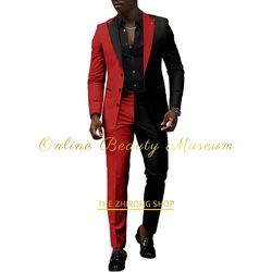 Fashion men's suit 2-piece set (jacket+pants) red-black peak lapel blazer wedding cocktail birthday party custom homme tuxedo