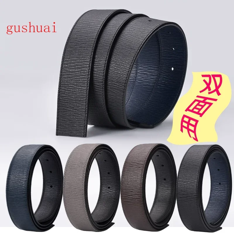 高級35cm幅両面レザーベルト（バックルなし）-8の字型バックル用カスタマイズ可能な穴あきデザイン