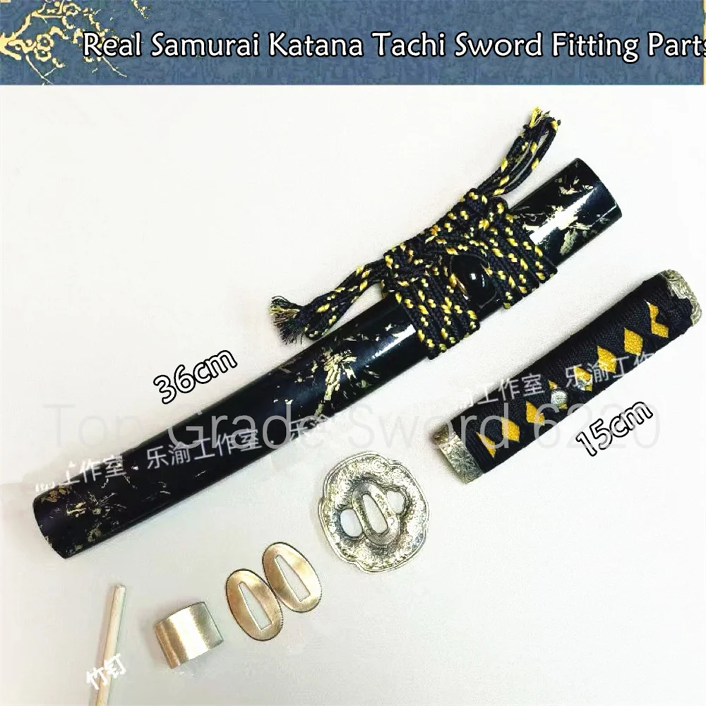 Set Exquisite Tsuka Handle Brass Tsuba Handguard Habaki Seppa Hardwood Sheath For Real Samurai Katana Tachi Sword Fitting Parts