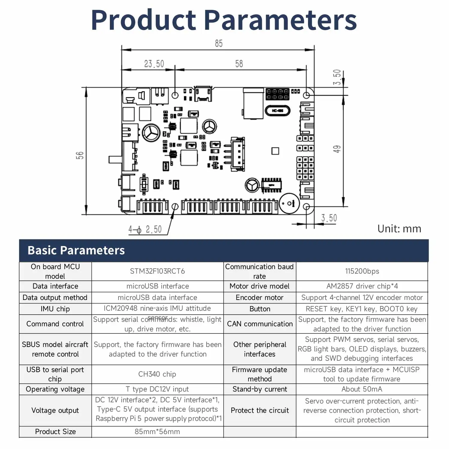 ROS-Roboter-Steuerplatine mit STM32F103RCT6, unterstützt RaspberryPi 5JetsonRDK X3