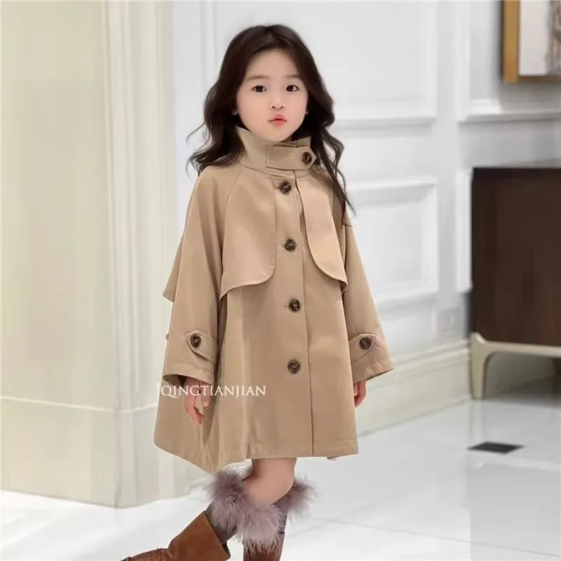 

Kids Baby Girls Windbreaker Jacket Spring and Autumn New Style Children's Western-style Korean Version Medium Long Coat 90-140CM