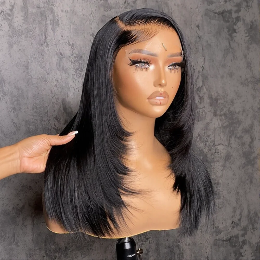 

13x6 Straight Lace Front Wigs Natural Black Layered Cut Straight HD Lace Front Wigs Synthetic 26 Inch Straight Glueless Wigs