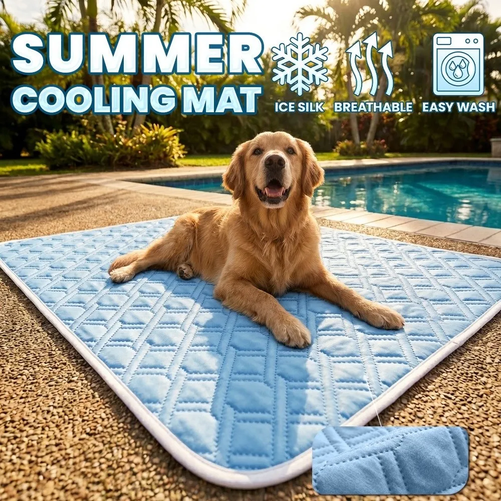 Novo tapete refrescante de verão para cães, confortável, de tecido de fibra gelada, almofada para cama de cachorro, tapete universal para dormir para gatos, para filhotes e cães adultos.