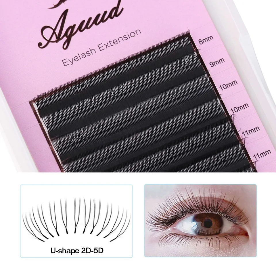 Aguud U Shape YY 3D 4D 5D W Narrow New Style W Lashes Premade Fans Lightweight Fluffy Parallel Flower Cross Lashes Clover Cilios