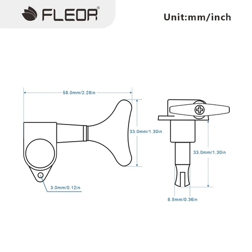 Imagen 2 del producto FLEOR 4 clavijas de bajo selladas 2L2R, afinadores de clavijas de afinación de bajo de 4 cuerdas, llaves, cromadas