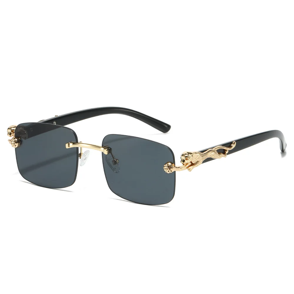 

New Fashion Men's Square Frameless Glasses Cheetah Decorative Anti-Uv Sunglasses