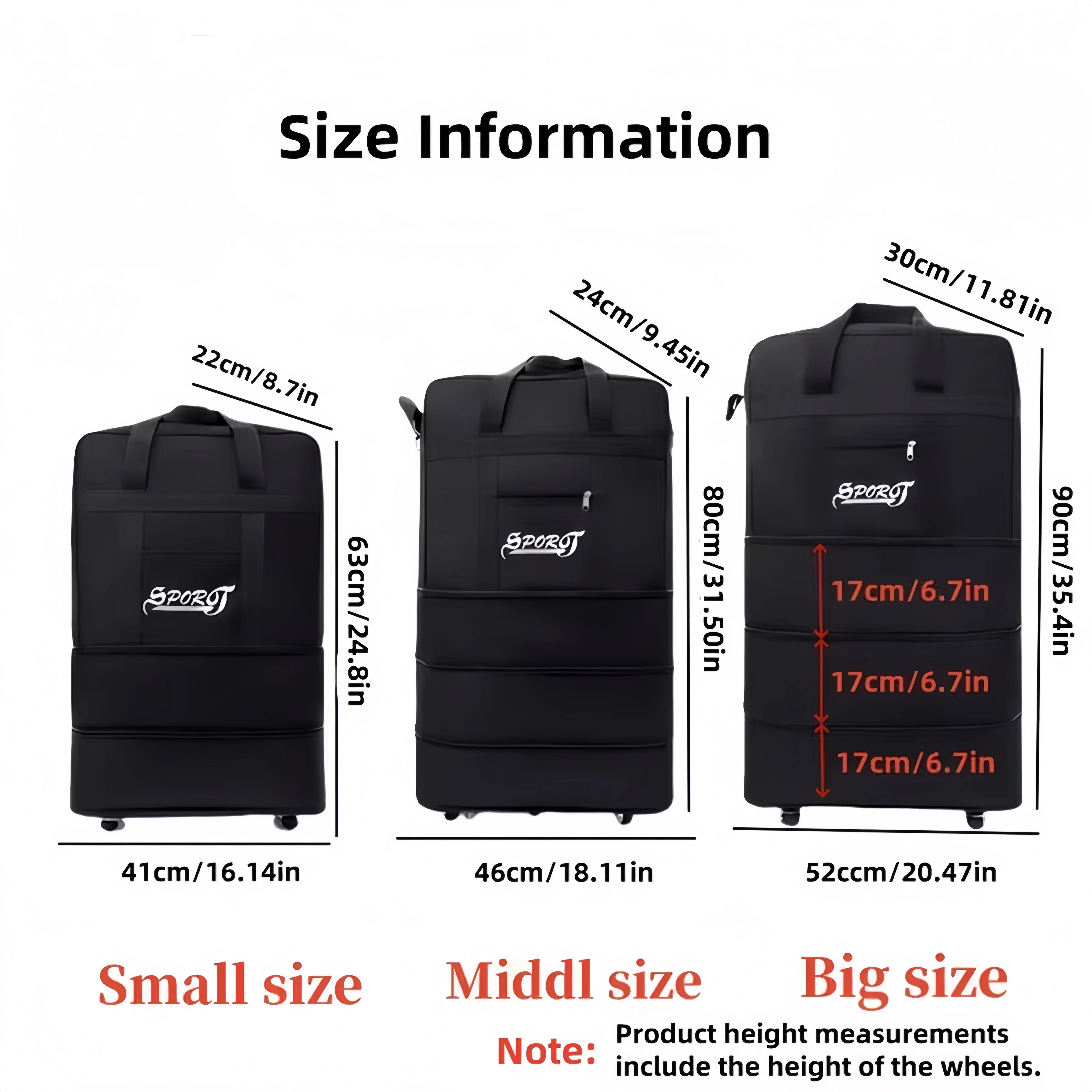 Expandable Rolling Duffel Bag Suitcases with Wheels, Foldable Luggage Bag | Sturdy Handle, Durable Fabric, Rolling Travel Bag Duffel Bag for Men Women