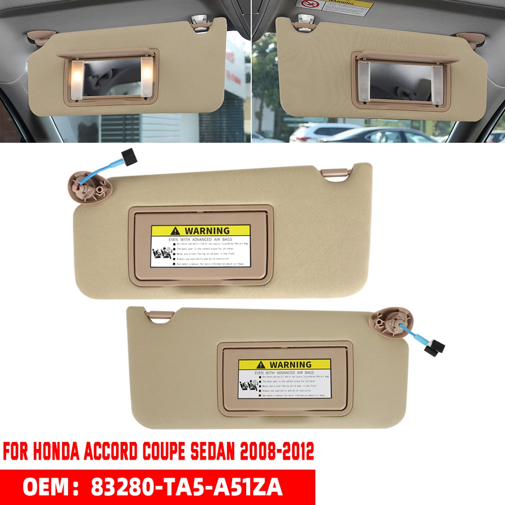 Beige Sunvisor Left Right Side Car Sun Visor Shade With Light For Honda Accord Coupe Sedan 2008-2012 2010 2011 83280-TA5-A51ZA