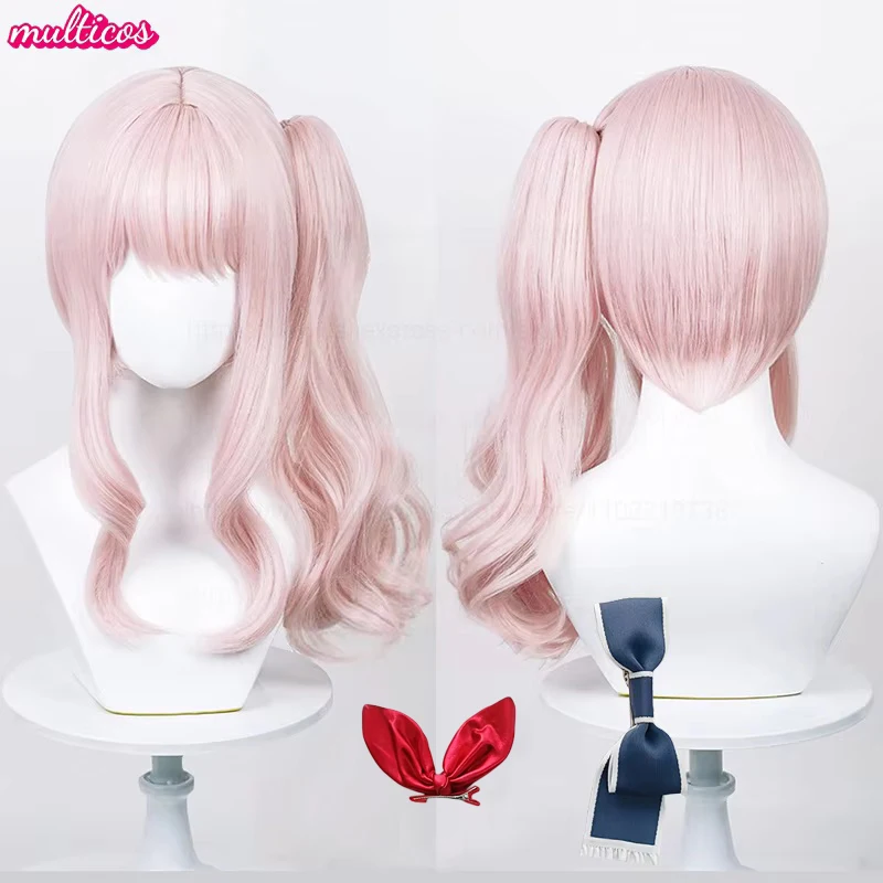 High Quality Anime Akiyama Mizuki Cosplay Wig 45cm Long Pink Curly Scalp Wigs Heat Resistant Synthetic Hair Wigs + Wig Cap