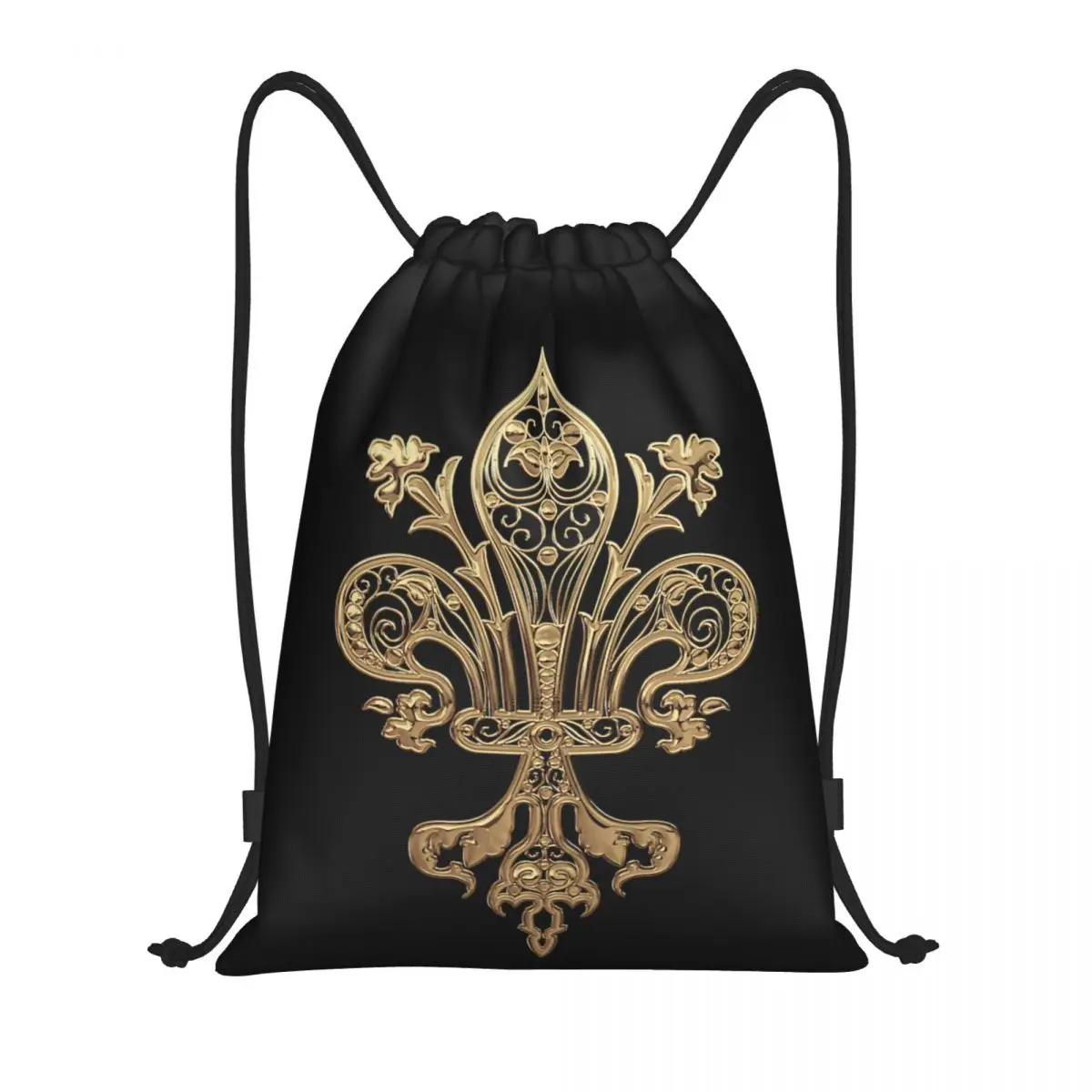 Gouden Filigraan Fleur De Lis Trekkoord Tassen Voor Training Yoga Rugzakken Vrouwen Mannen Fleur-De-Lys Lelie Bloem Sport Gym Sackpack