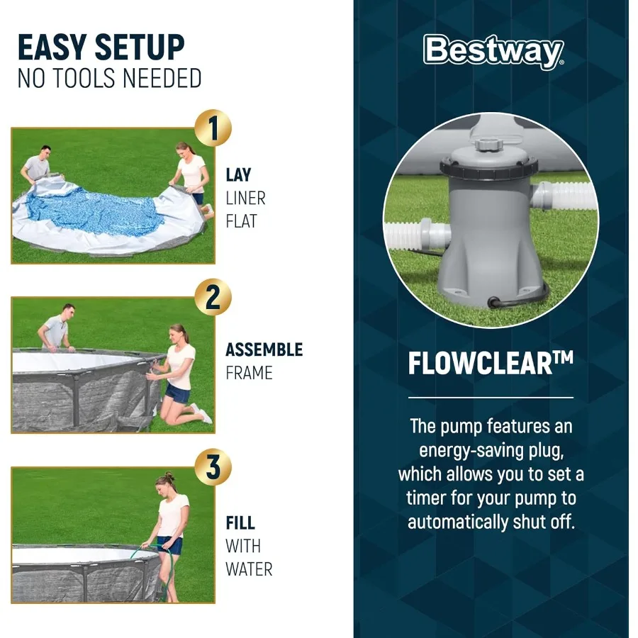 스틸 프로 맥스 12' x 30' 원형 지상 수영장 세트 (야외용, 내구성 있는 금속 프레임, 내장 라이너 및 효율적인 시스템 포함)