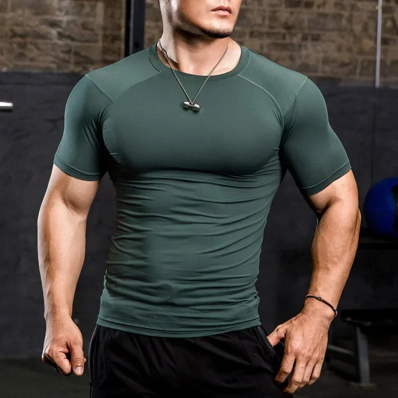 Męska obcisła koszulka sportowa do kulturystyki szybkoschnąca koszulka do biegania z krótkim rękawem koszulka kompresyjna siłownia męska bluza fitness trening