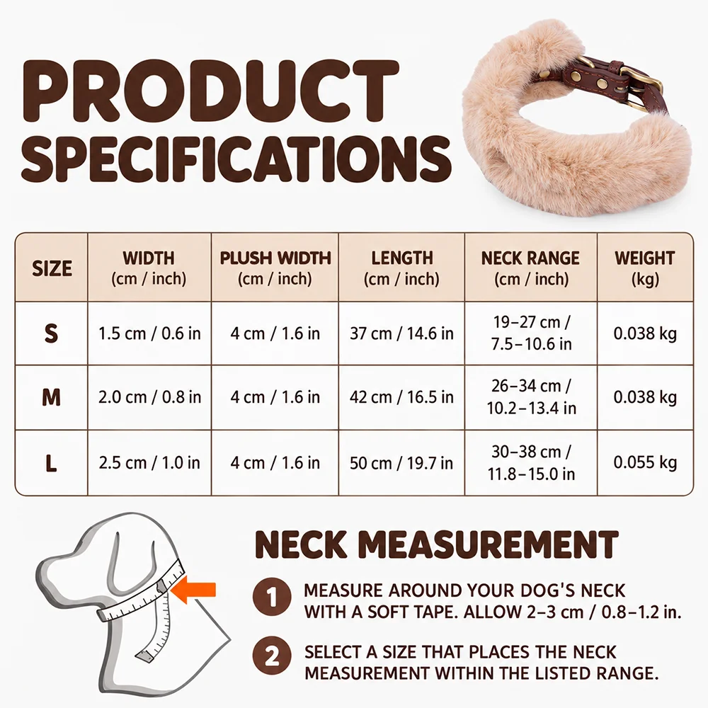 Premium Soft Plush Padded Dog Collar, Multi-hole Adjustable Faux Leather Pet Collar with Rivet Fastener for Dogs Outdoor Walking