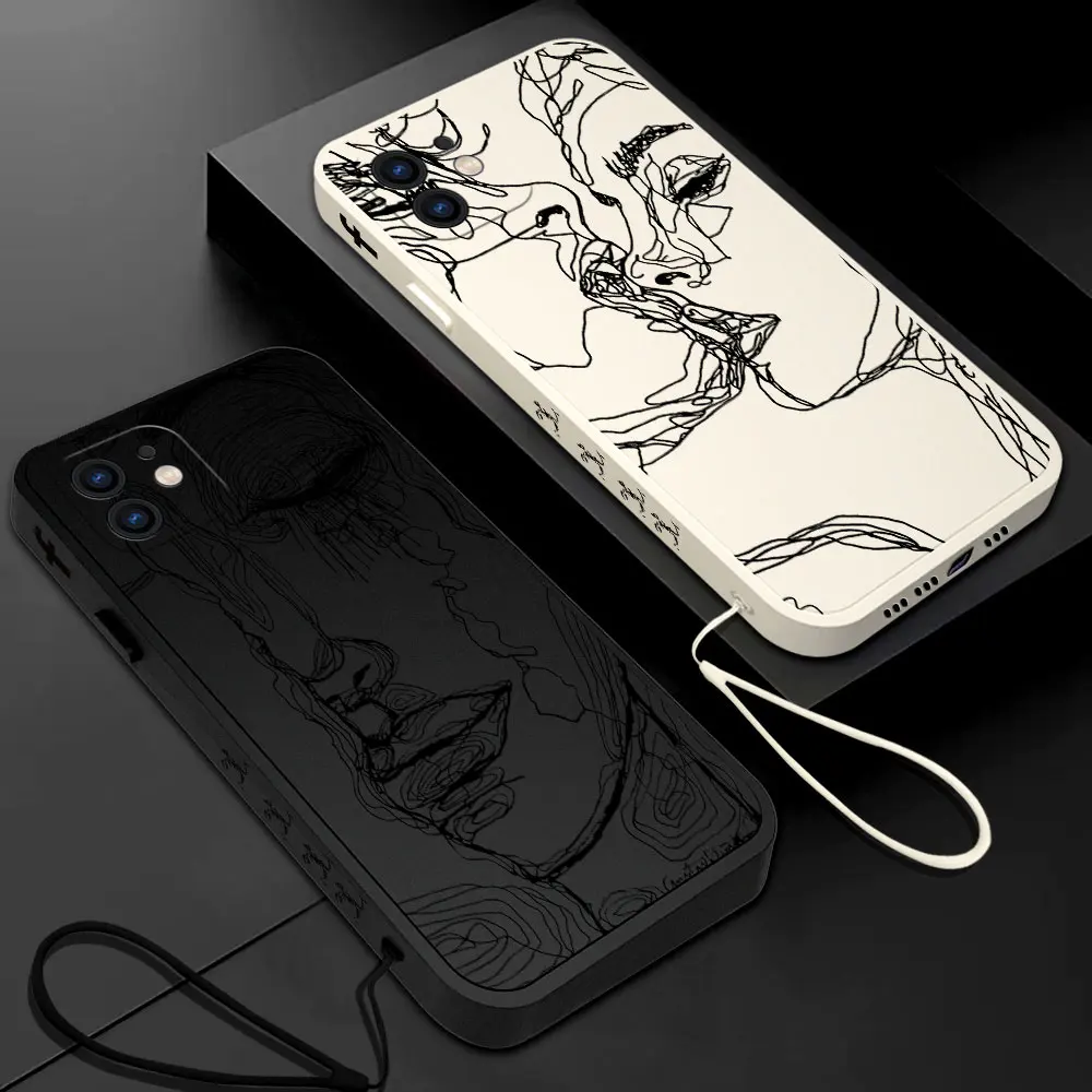 Abstract Line Women Face Phone Case for Oneplus Nord 3 2 9R 9 8T 8 7 7T Pro 6 5G Liquid Silicone Cover with Hand Strap