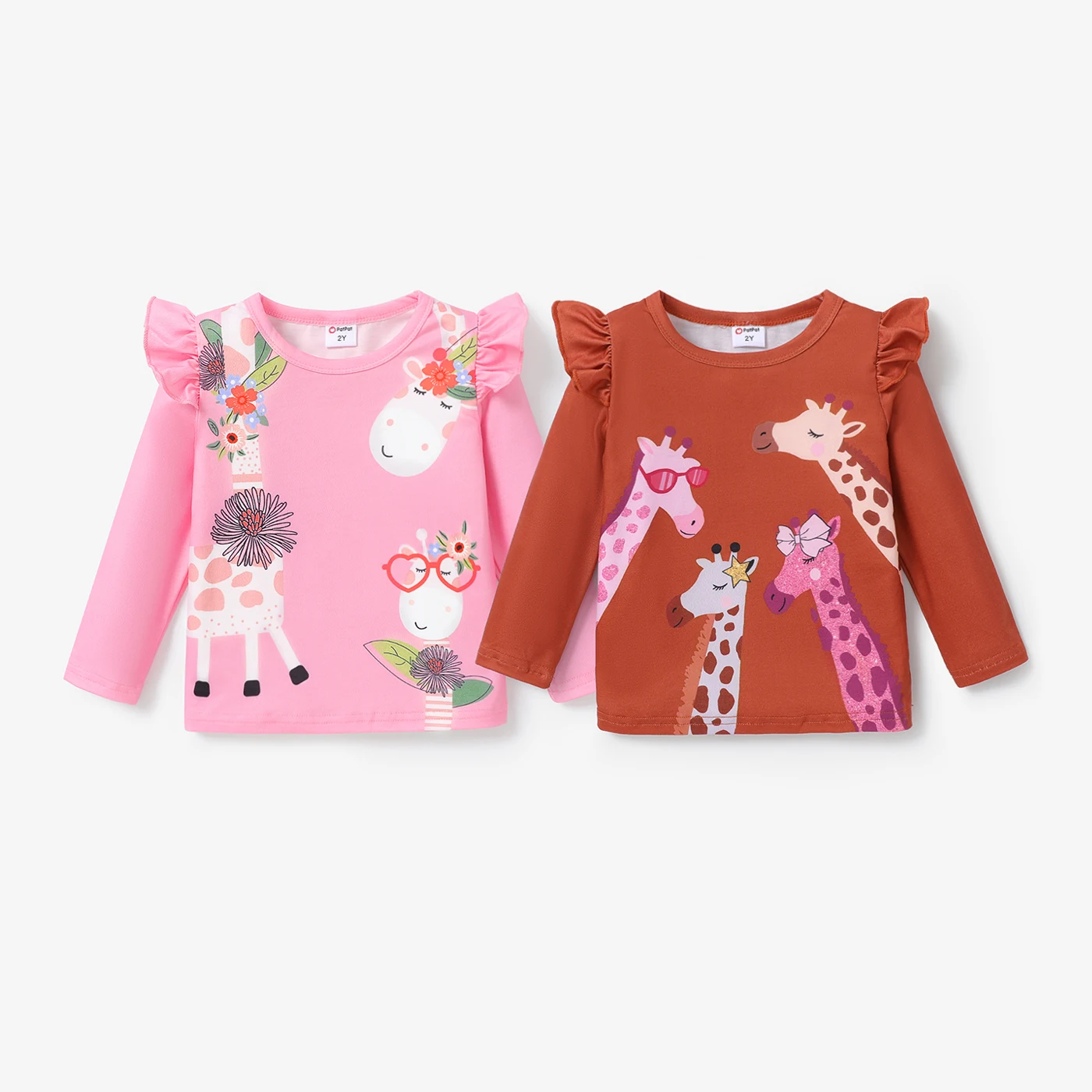 

PatPat Toddler Girl Childlike Giraffe Flutter Sleeve Tee