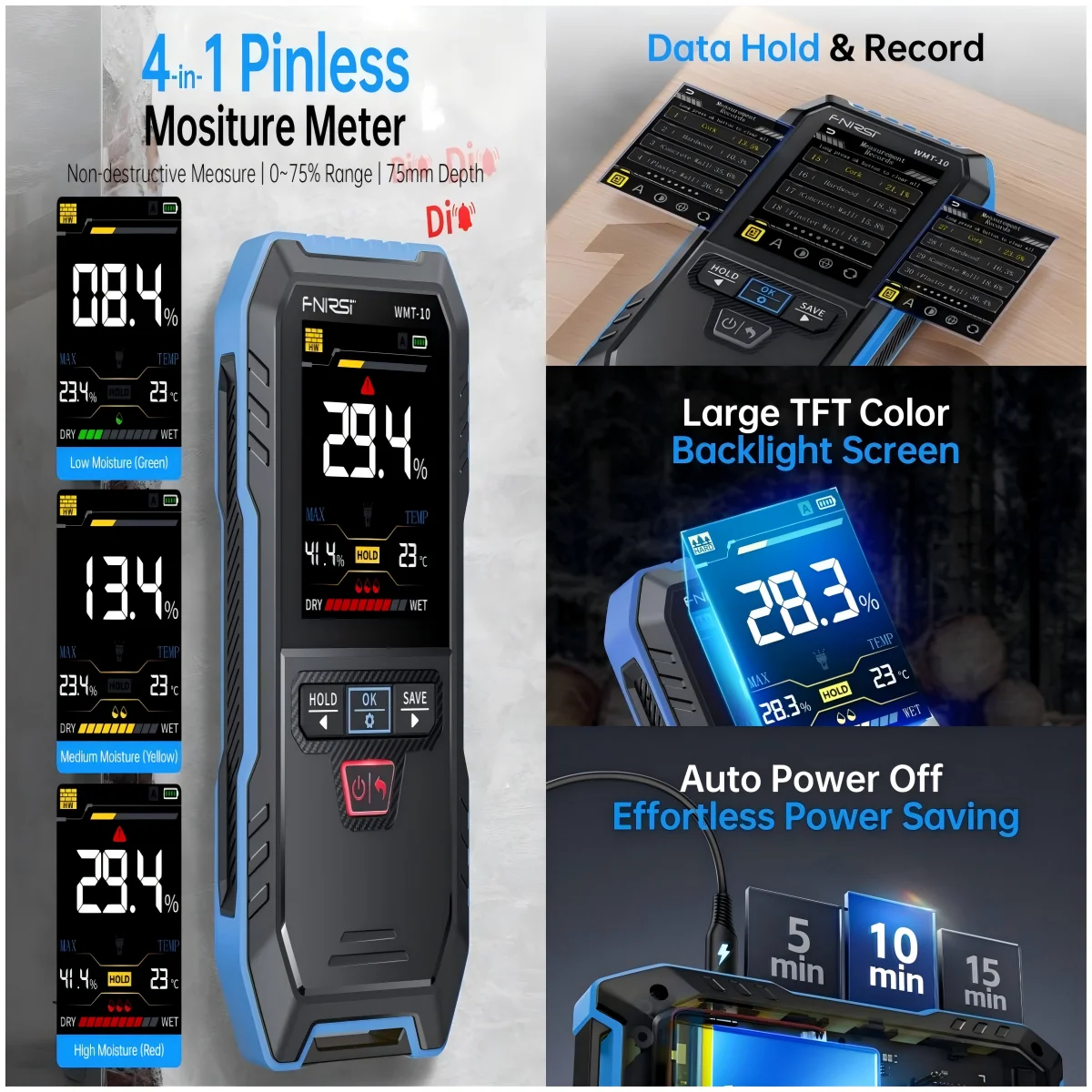 Digital Moisture Meter for Wood,Plaster&Brick,One-Key Operation,HD Color Display for Woodworking and Construction Inspections