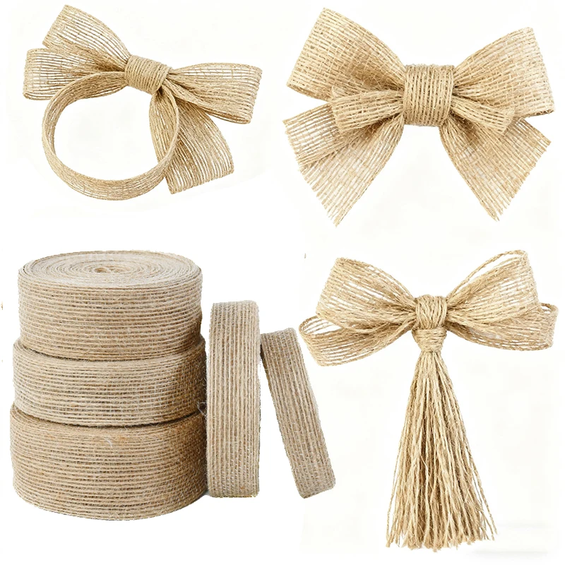 10 m Leinen Sackleinen Stoff Band Bögen Makramee Handwerk Leinen Gurtband für Hochzeitsdekoration Geschenke Boxen Blumenstrauß Schleife Verpackungsmaterial