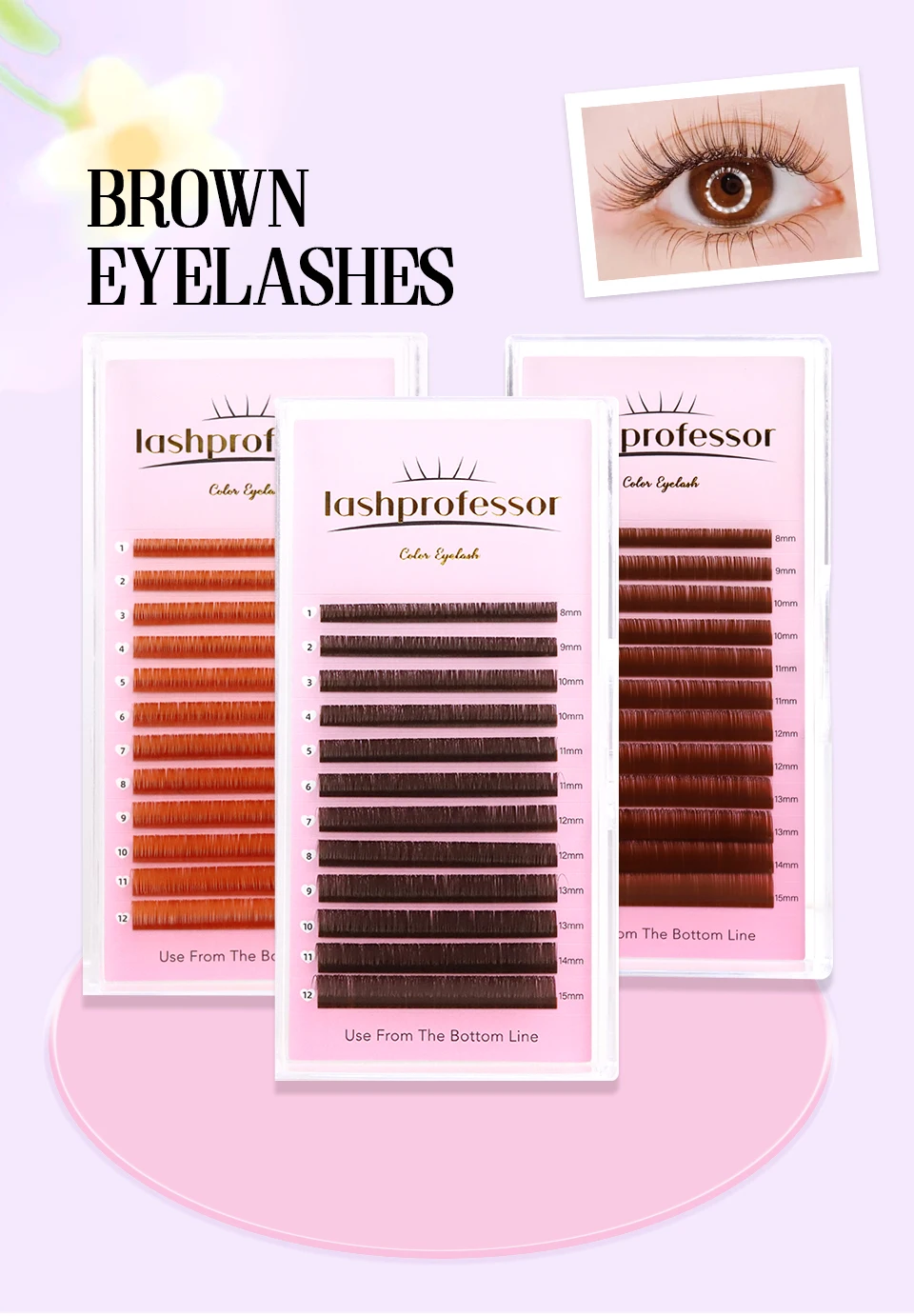 Lashprofessor L M Curl Braun Einzelne Wimpernverlängerungen J C CC D DD Kaschmir-Wimpern Hell/Mittel/Braun/Dunkelbraun Kollektion – Detail 1