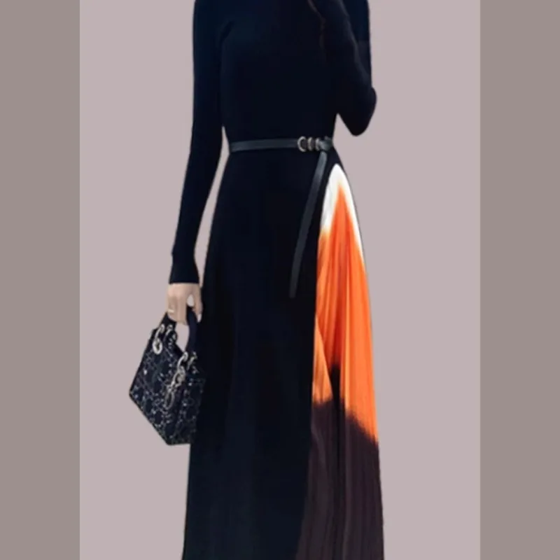 Feminino de malha dr longo sve outono inverno faion na altura do joelho midi dr coreano sle camada base casaco dr