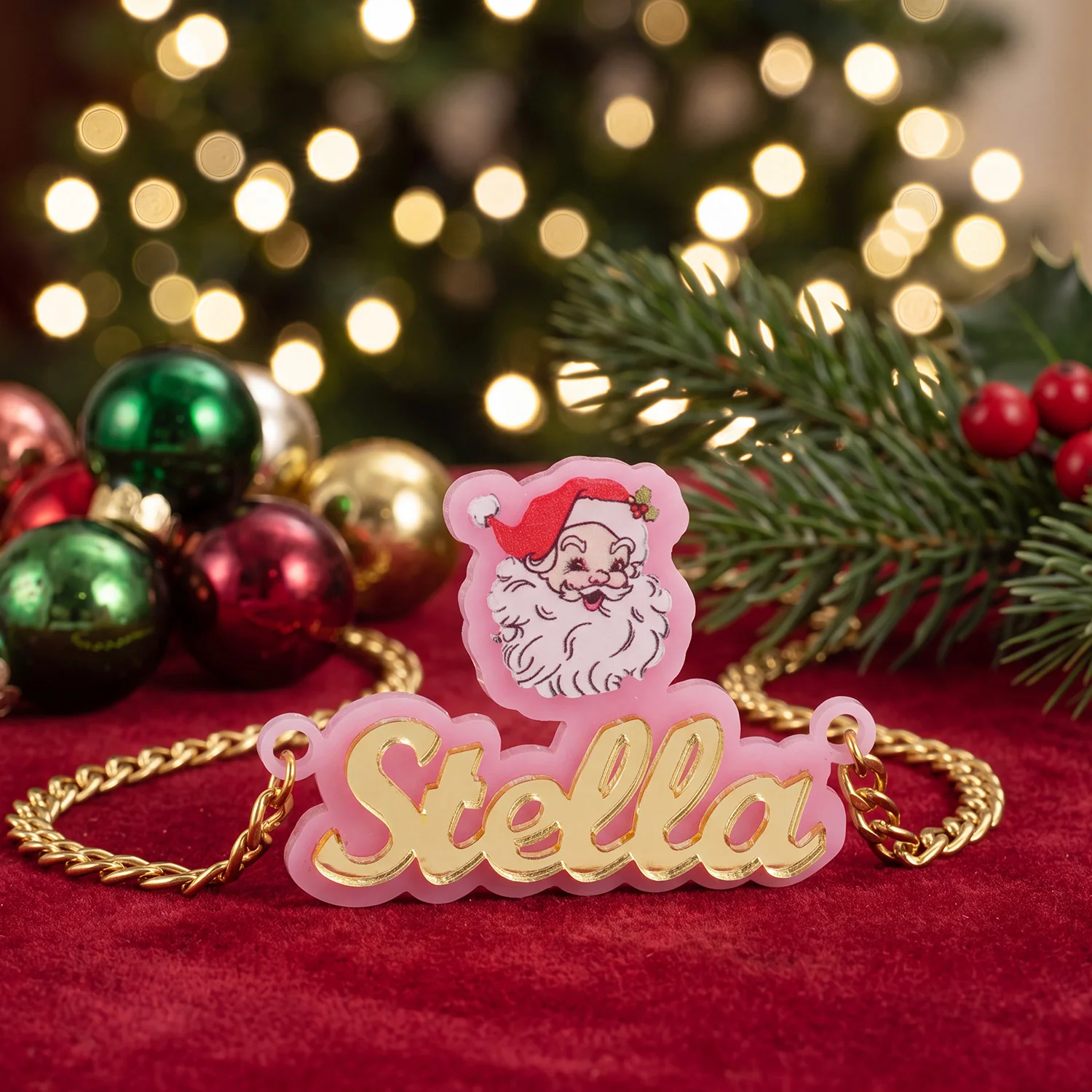 Dascusto Custom Name Necklace Personalized Christmas Santa Claus Acrylic Name plate Pendant Name Necklace Christmas Gift Women