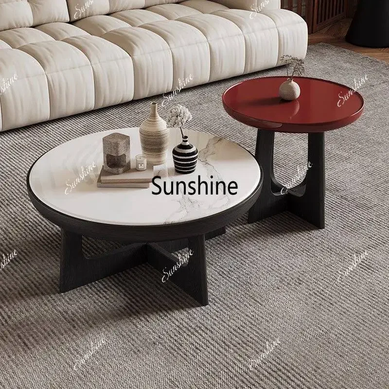 Medieval style coffee table small apartment round coffee table Italian light luxury storage coffee table combinationTJ