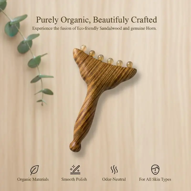 Portable Sandalwood Meridian Massage Comb Promote Hair Meridians Body Anti-static 6-beads Sheep Horn Head Massager Gua Sha Tool