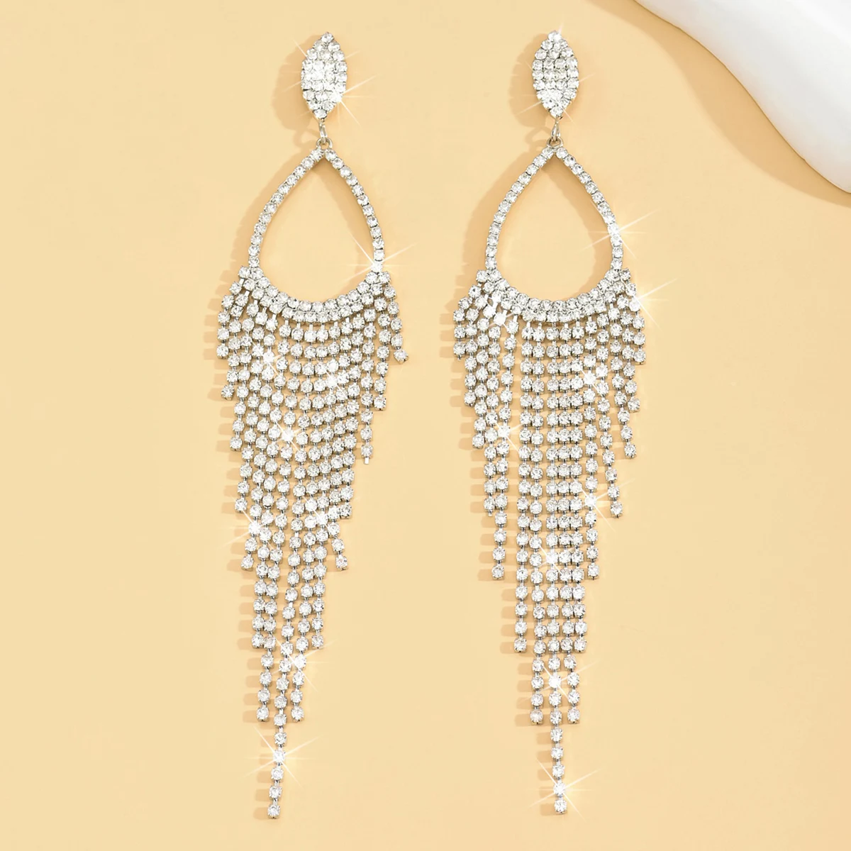 2pcs women\'s jewelry rhinestone tassel earrings, suitable for women\'s banquet and party accessories