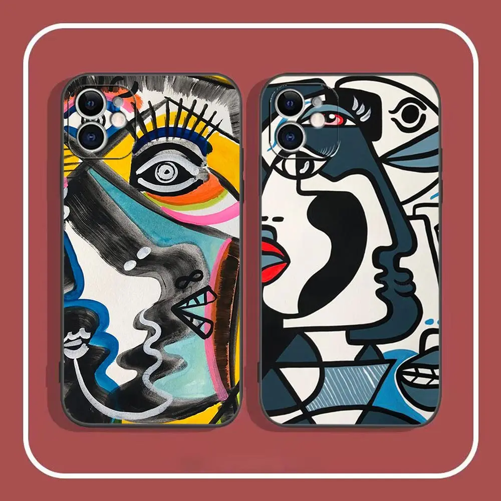 Picasso Abstract Art Painting For iPhone 11 Case For iPhone 12 13 Mini 14 15 Pro Max Cases 8 7 Plus X XS XR SE Cqoue Black Cover