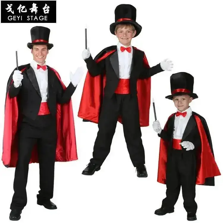 stage children's Cosplay costume Halloween magician Costume performance Day costume classic magician costume parent-child Costum