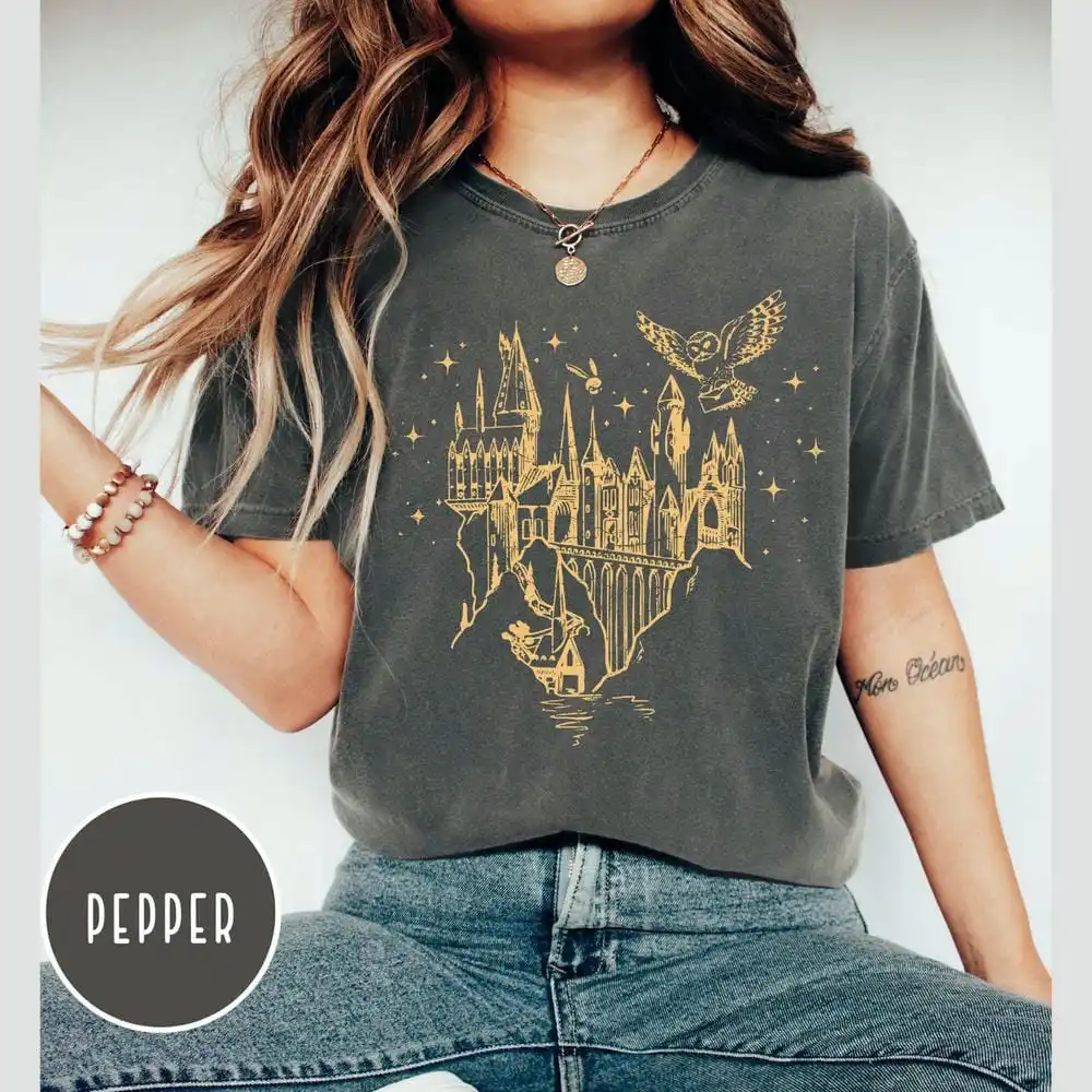 Mulheres vintage assistente castelo camisa assistente escola castelo mágico amante da magia camiseta escuro academia bookish unisex topo streetwear