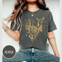 Camiseta Vintage de castillo de mago para mujer, camiseta de amante de la magia del castillo mágico de la escuela de mago, ropa informal Unisex de la Academia oscura