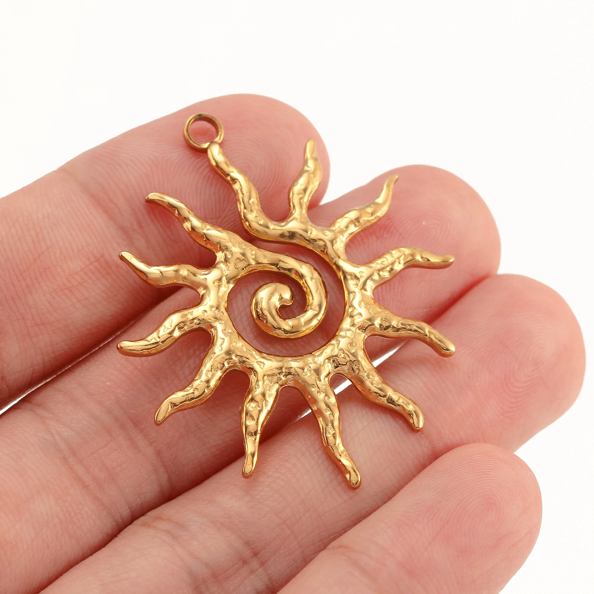 3 Stück Spirale himmlische Sonne Charme große Edelstahl Wirbel Sonnenblume baumeln Sonnenlicht Anhänger DIY Mode Halskette Schmuck herstellung – Detail 6
