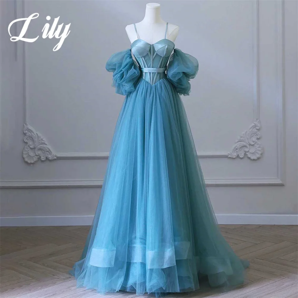 

Lily Blue A Line Formal Dresses Layer Sweetheart A-Line Party Dress Off The Shoulder Pleats Special Occasion Dress robe soirée