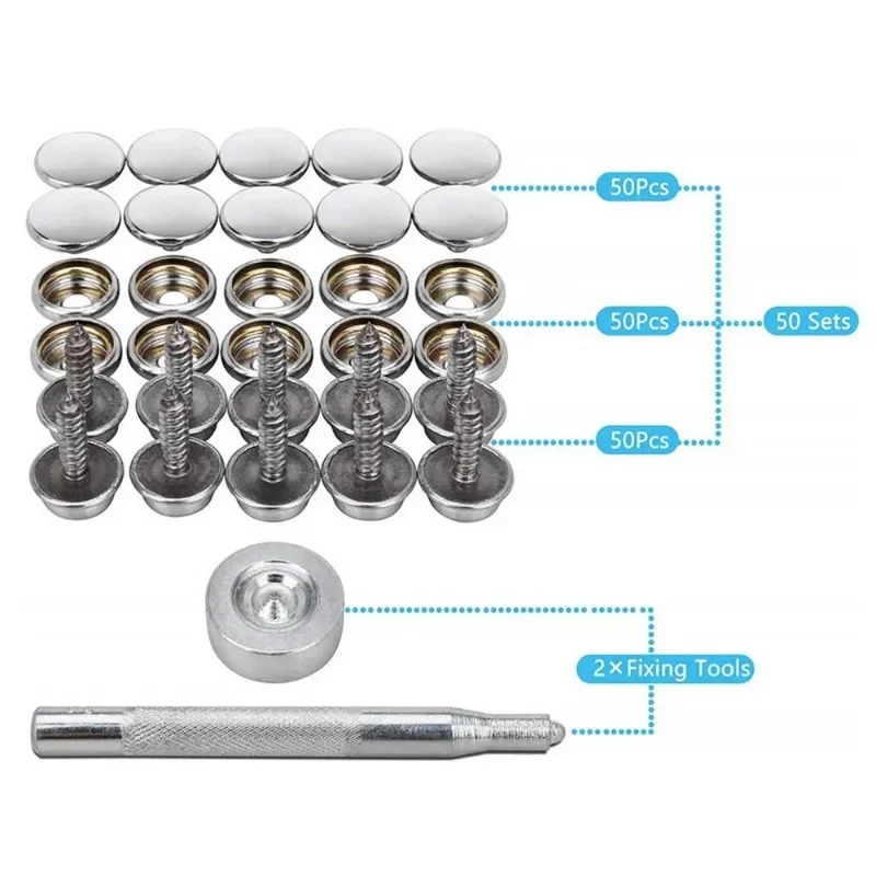150Pcs/50Set Stainless Steel Screw Buckle Canvas Snap Kit Tent Button Kayak Screw Fastener Furniture Tool for Sewing Leather