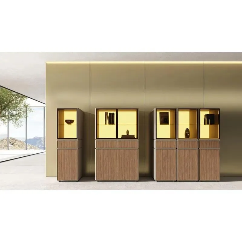 Modern Executive High Cabinet Adjustable Height LED Lighting Wood Matte Panels for Home Hotel Office Use
