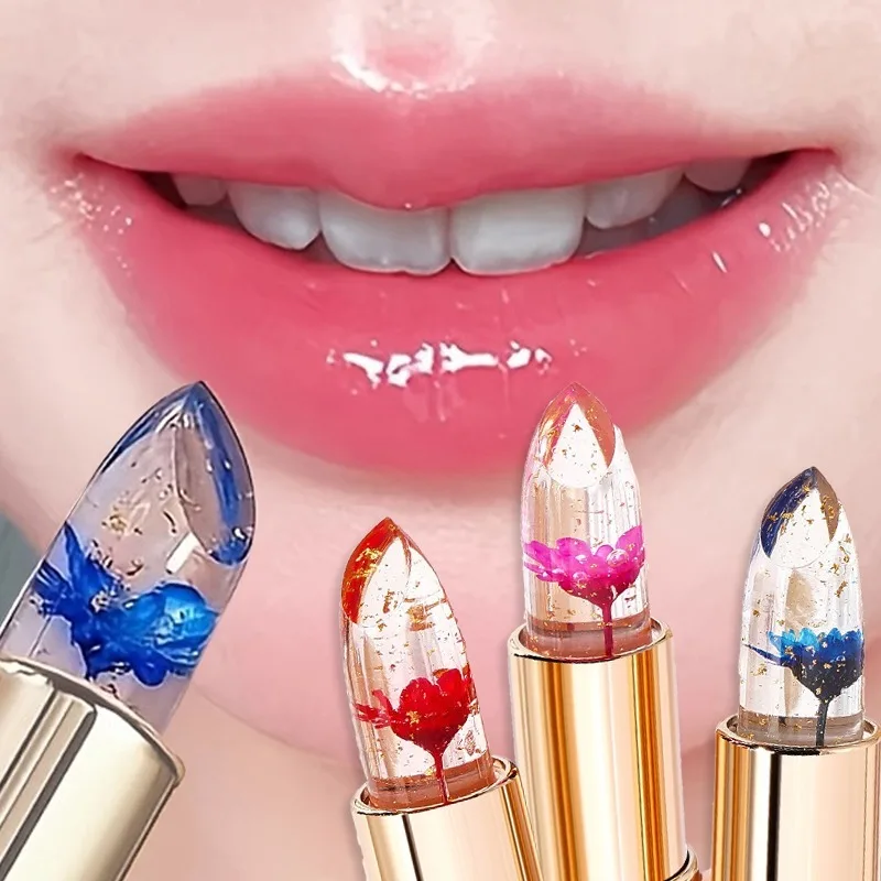 Kristallfarbenwechselnder Blütenblatt-Lippenstift Feuchtigkeitsspendender Wasserfester Langanhaltender Jelly-Lippenbalsam Nicht-klebender Lippenstift Lippenpflege-Kosmetik
