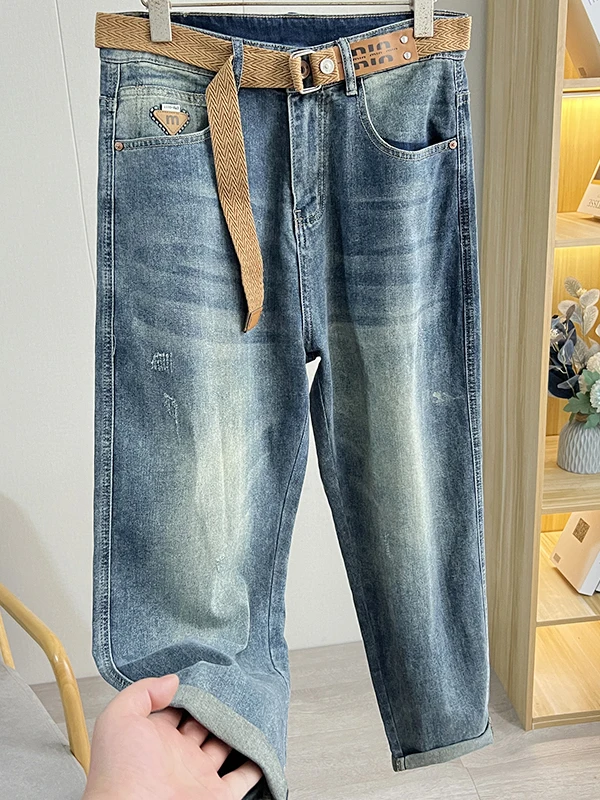 

Faionable Men's Straight Leg Jeans mid Waist Zipper Fly Casual Wear Spring New Sle Versatile Clean Waed Elastic Denim