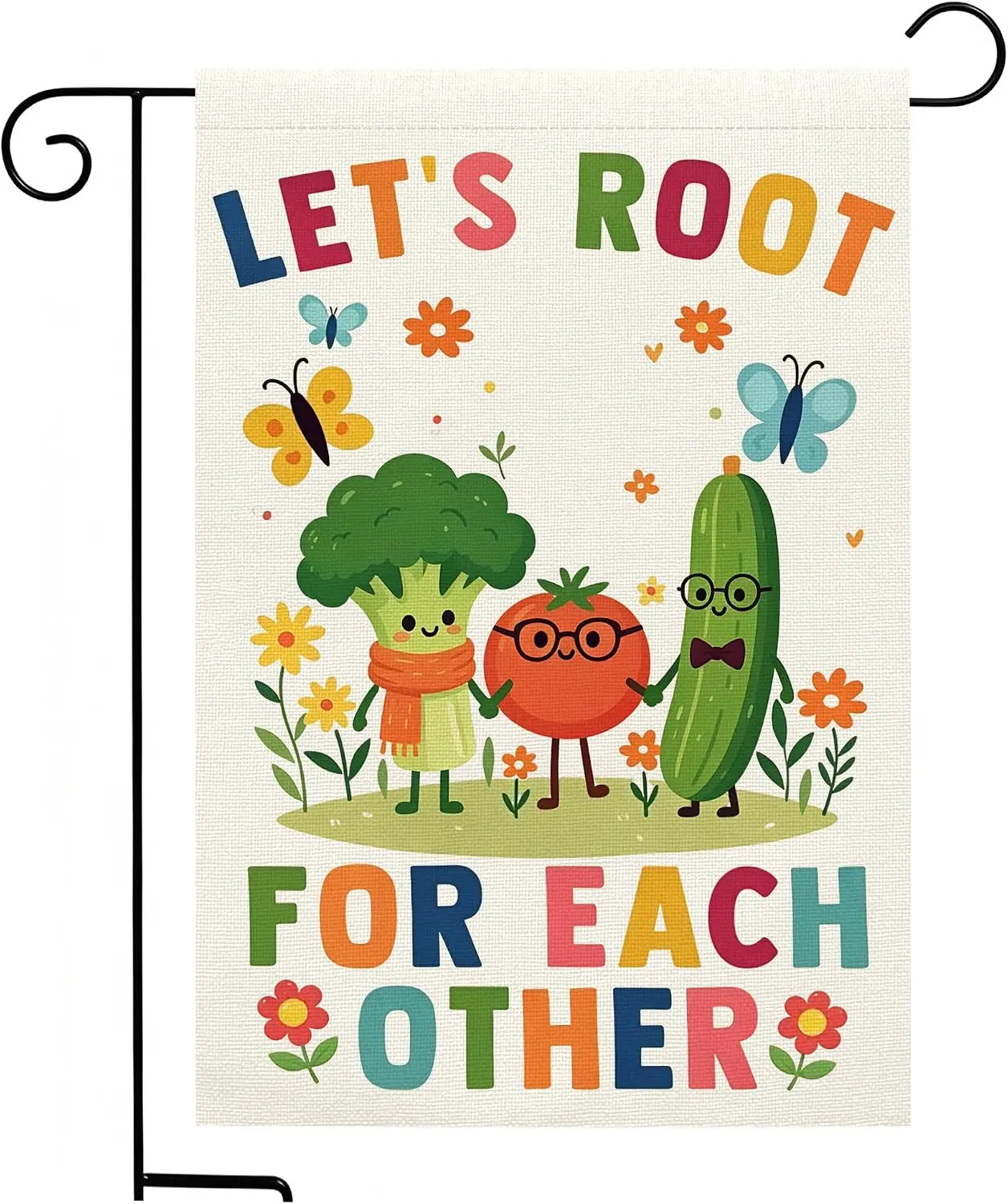Let's Root For Each Other Cute Vegetable Garden Flag, Cartoon Broccoli Tomato Cucumber Yard Flag, Colorful Positive Quot kkz