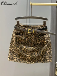 Hot Girl Fashion Leopard Print Denim Skirt Women's European Autumn and Winter New High Street Retro High Waist Thin Hip Skirts