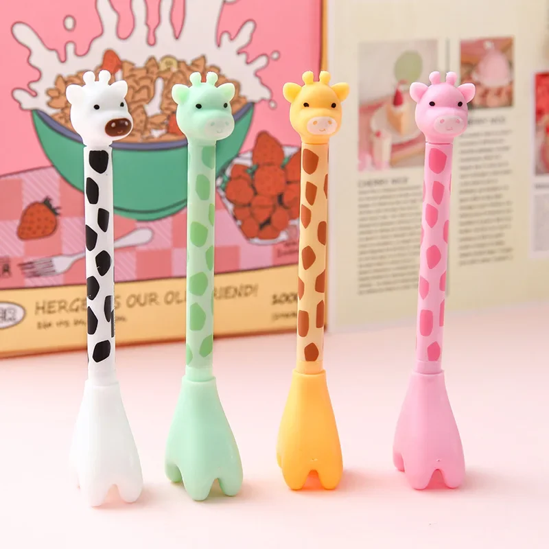 4Pcs/Lot Kawaii Giraffe Standing Pen 0.5mm Black Ink Gel Pens Cute Cartoon Offfice Signature Pen Student School Stationery