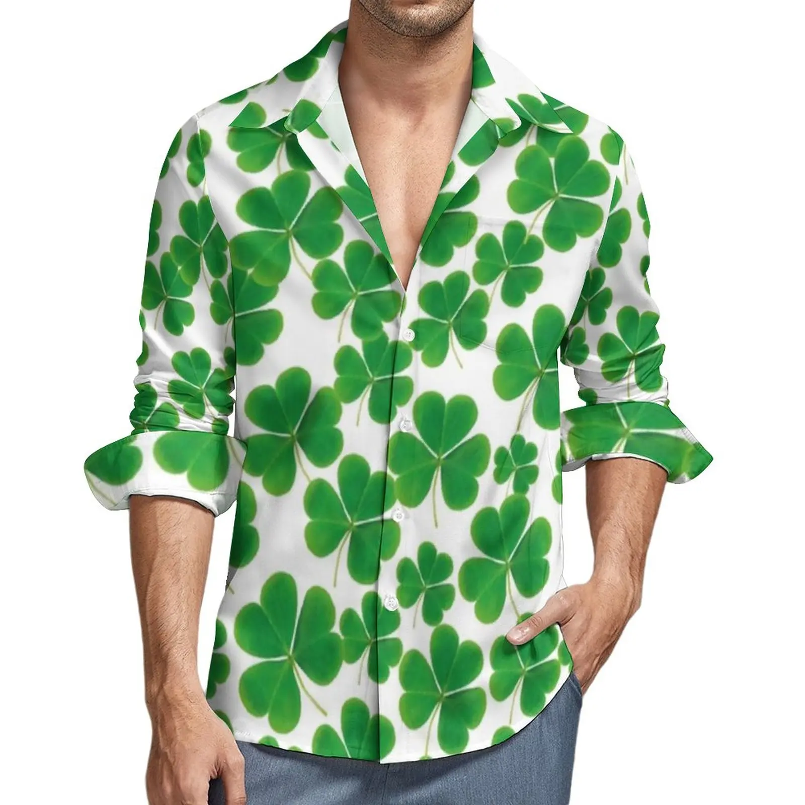 

St Patrick's Day Shirt Saint Patricks Day Lucky Shamrocks Casual Shirts Long Sleeve Custom Street Style Blouses Trendy Clothing