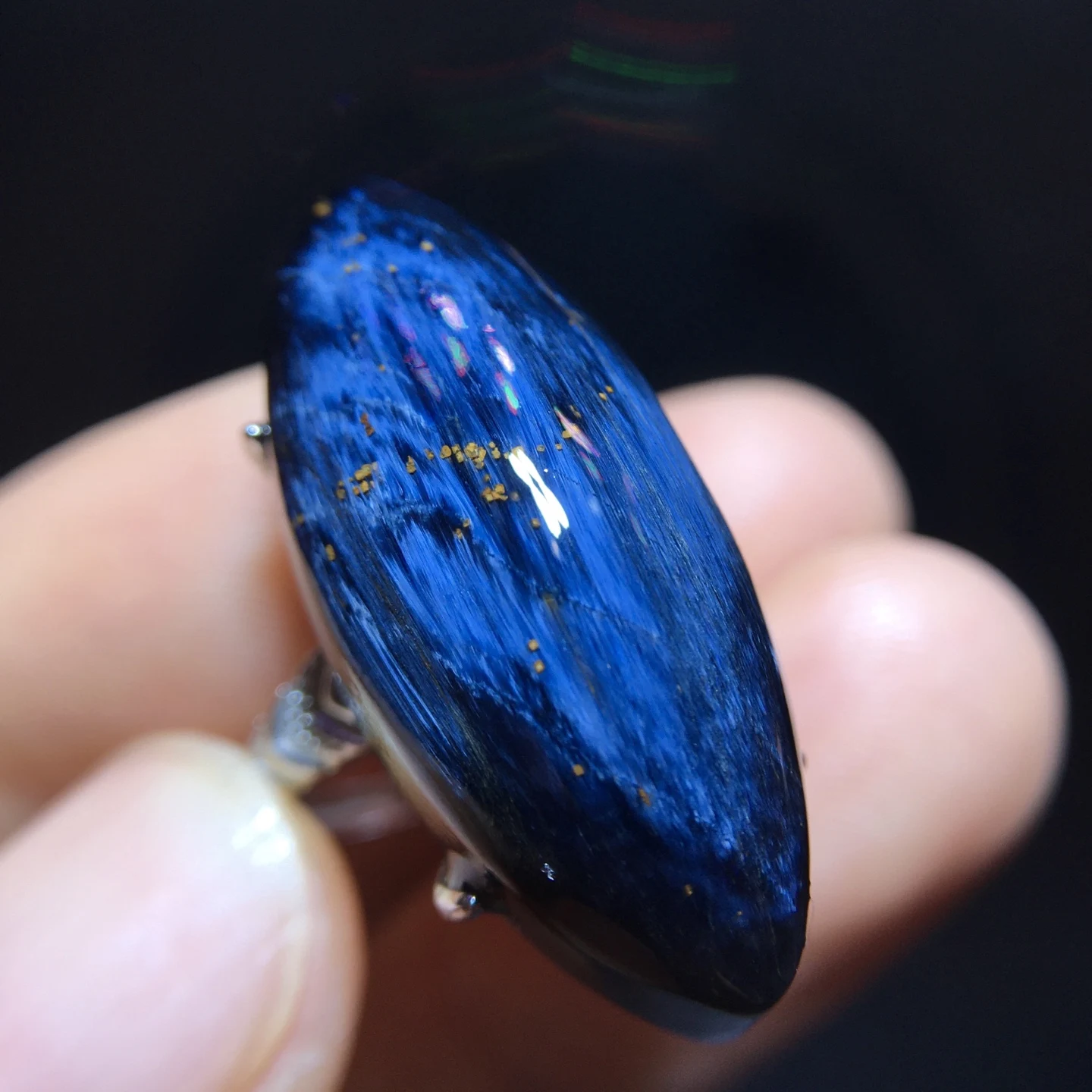 xNatural Blue Pietersite Adjustable Ring 28/12.6mm Namibia 925 Silver Pietersite Chatoyant Gemstone Ring AAAAAA